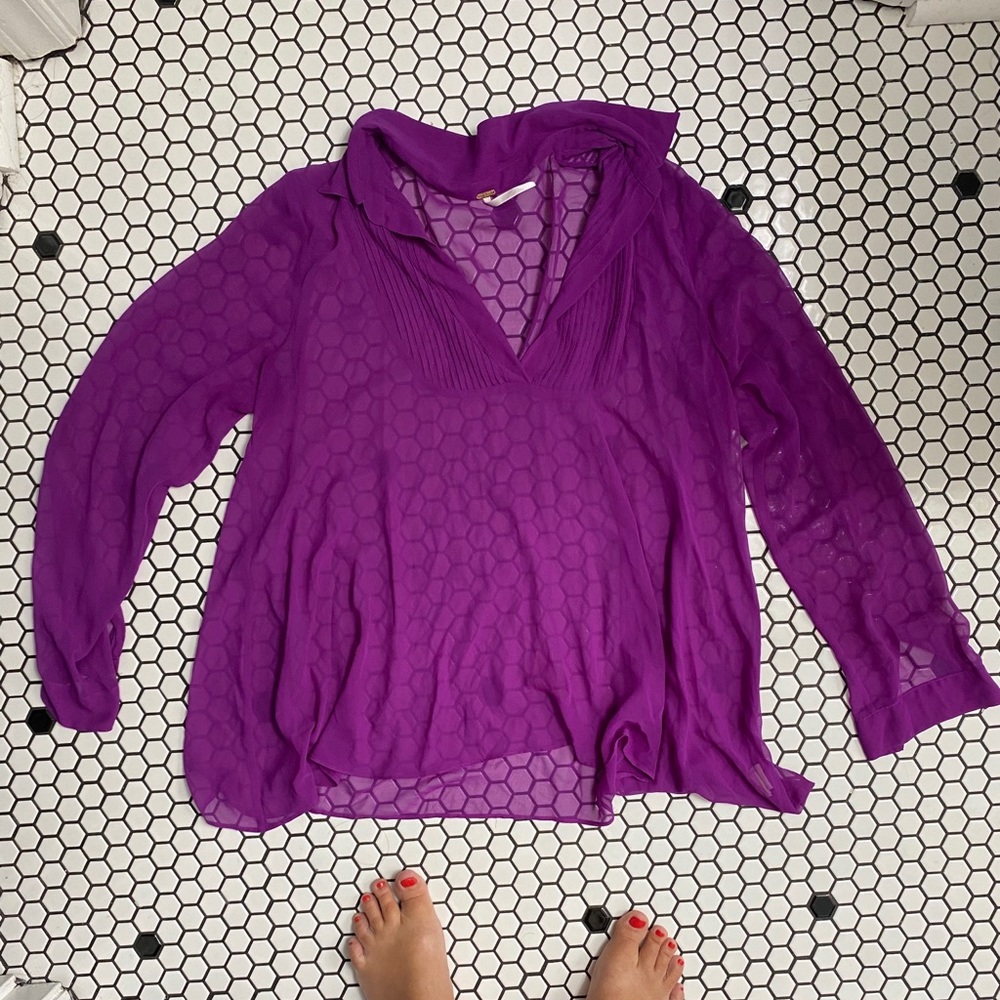 Free People Sheer Purple Long-Sleeve Blouse